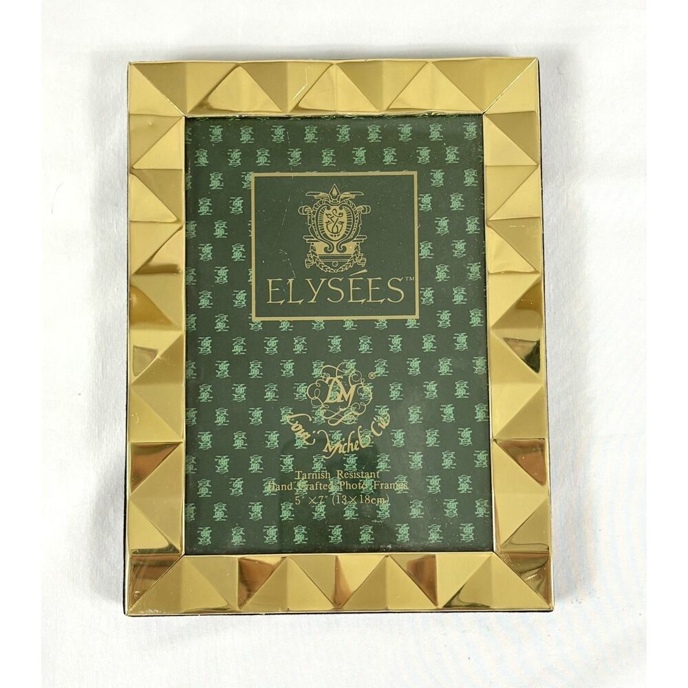 Pair Brass Picture Photo Frames 5x7 Loui Michel Cie Elysees Gold Tone Geometric - Picture 3 of 5